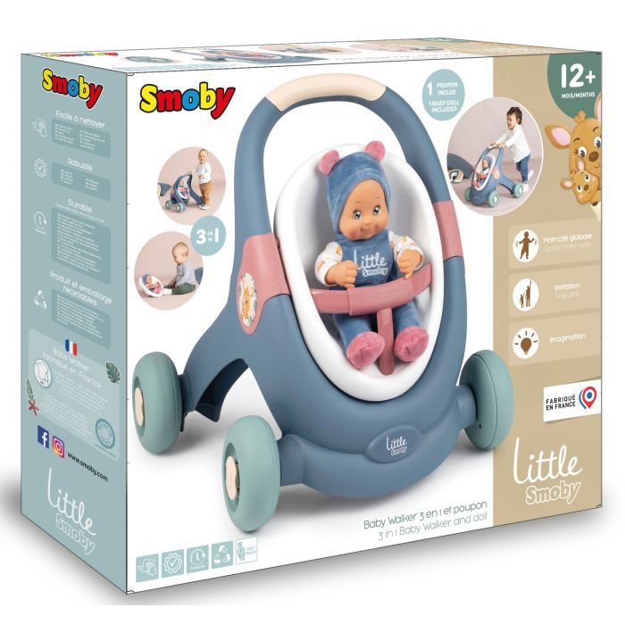 Коляска для кукол Smoby Little для прогулок 3в1, с пупсом, синий (140308) изображение 3