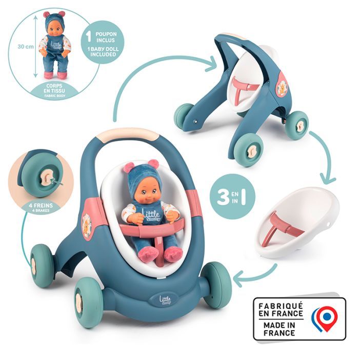 Коляска для кукол Smoby Little для прогулок 3в1, с пупсом, синий (140308) изображение 6