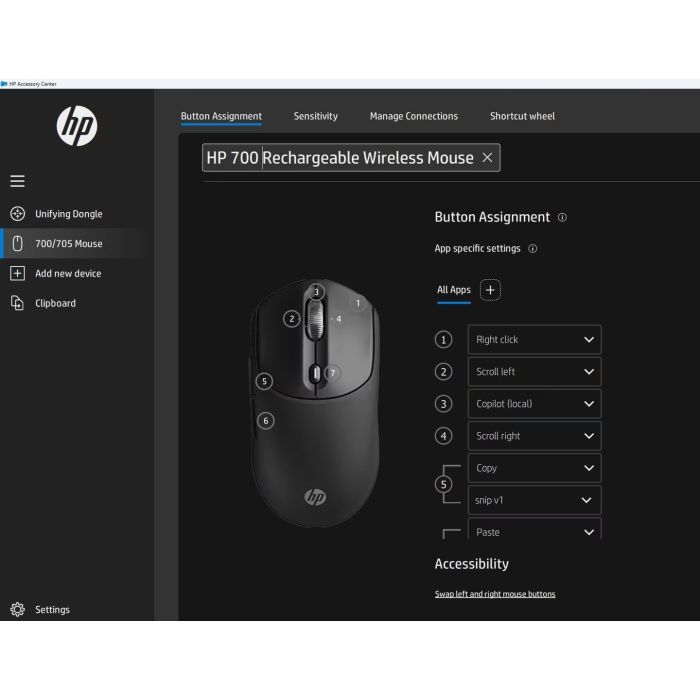 Мышка HP 700 Rechargeable Wireless/Bluetooth Black (AZ7B0AA) изображение 11