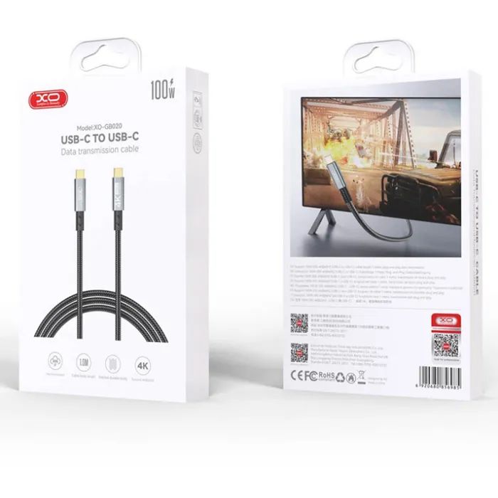 Дата кабель USB-C to USB-C 1.0m 100W PD black XO (GB020-CC.tranish) зображення 4