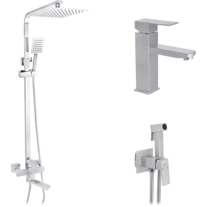 Душевой гарнитур Kroner Edelstahl Kubus-ESG063 + змішувач Edelstahl Kubus-ESG010 + змішувач Kroner Edelstahl Kubus-ESG05 (CVS30172)