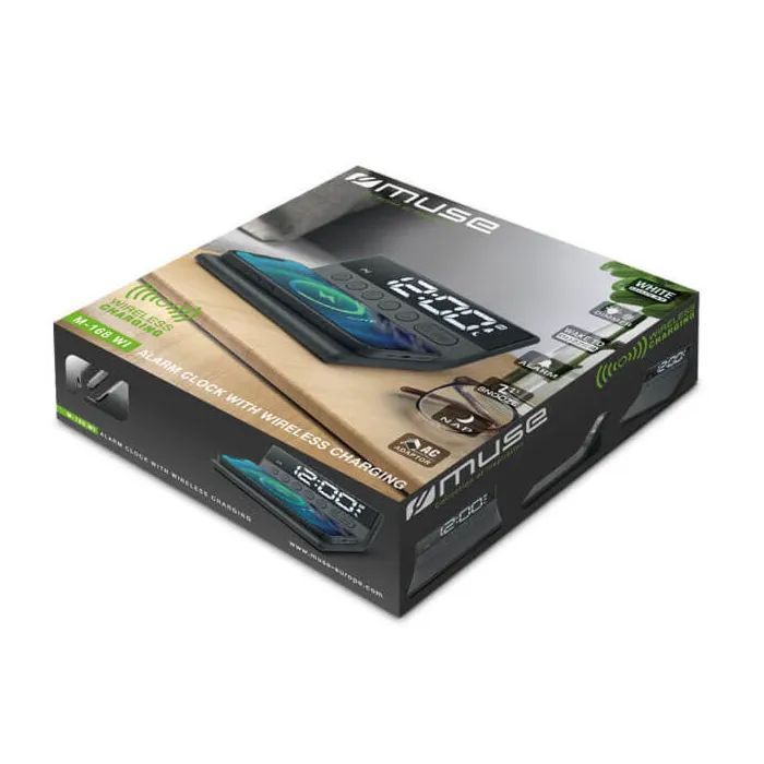 Настільний годинник Muse з бездротовою зарядкою телефону (M-168 WI) зображення 4