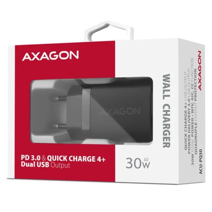 Зарядний пристрій AXAGON 1xUSB QC4.0 + 1xUSB-C PD30W PPS white (ACU-PQ30W) зображення 2