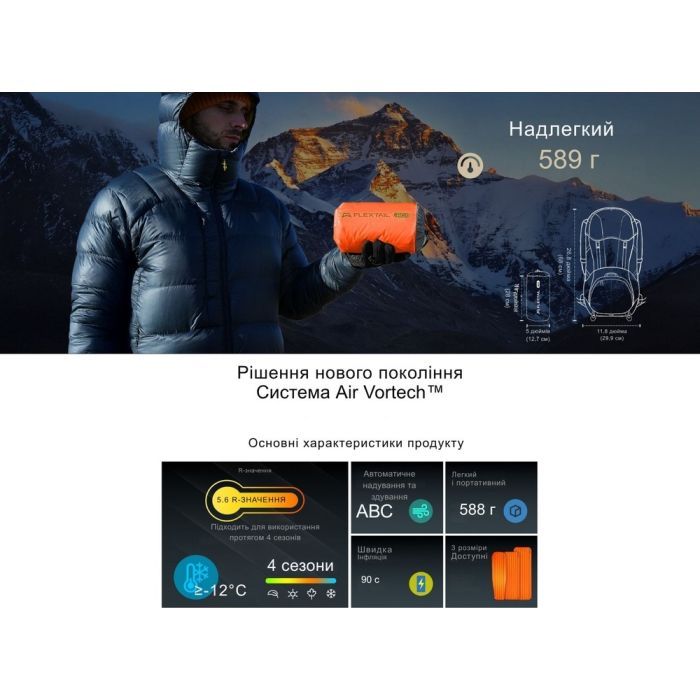 Туристический коврик Flextail Tiny Slleeping Pad R05 AVS самонадувний помаранчевий (6975755966656) изображение 11