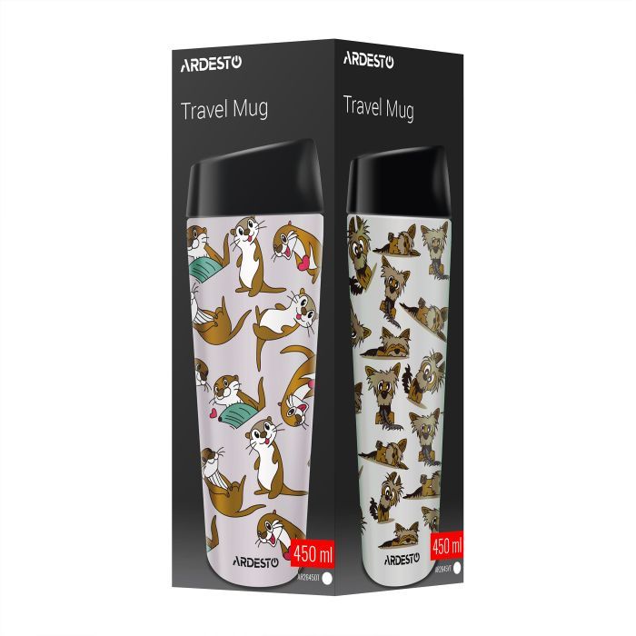Термокружка Ardesto Coffee Time Animals Yorkie 450мл, нержавіюча сталь, сіро-бежевий (AR2645YT) зображення 4