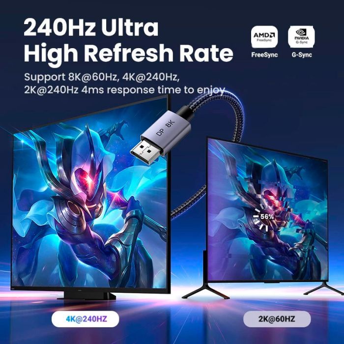 Кабель мультимедийный DisplayPort M to DisplayPort M 2.0m V1.4 8K60Hz DP120 black Ugreen (25905) изображение 4