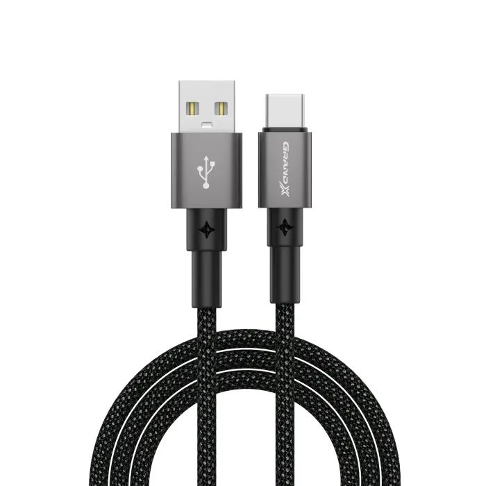 Дата кабель USB 2.0 AM to USB-C 1.0m 3A nylon black Grand-X (PC-08B)