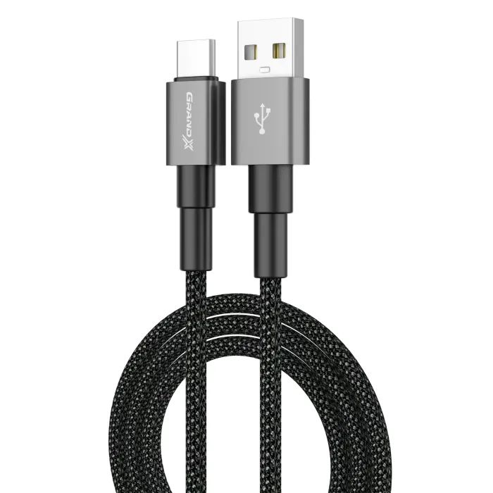 Дата кабель USB 2.0 AM to USB-C 1.0m 3A nylon black Grand-X (PC-08B) зображення 2