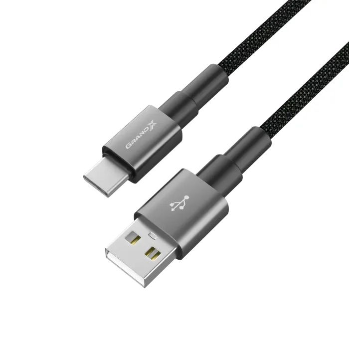 Дата кабель USB 2.0 AM to USB-C 1.0m 3A nylon black Grand-X (PC-08B) зображення 3