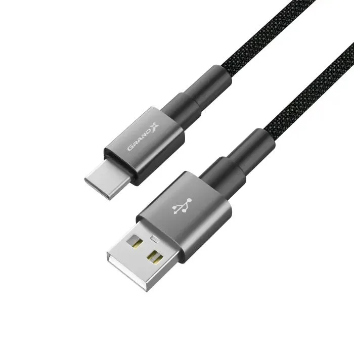 Дата кабель USB 2.0 AM to USB-C 1.0m 3A nylon black Grand-X (PC-08B) изображение 3