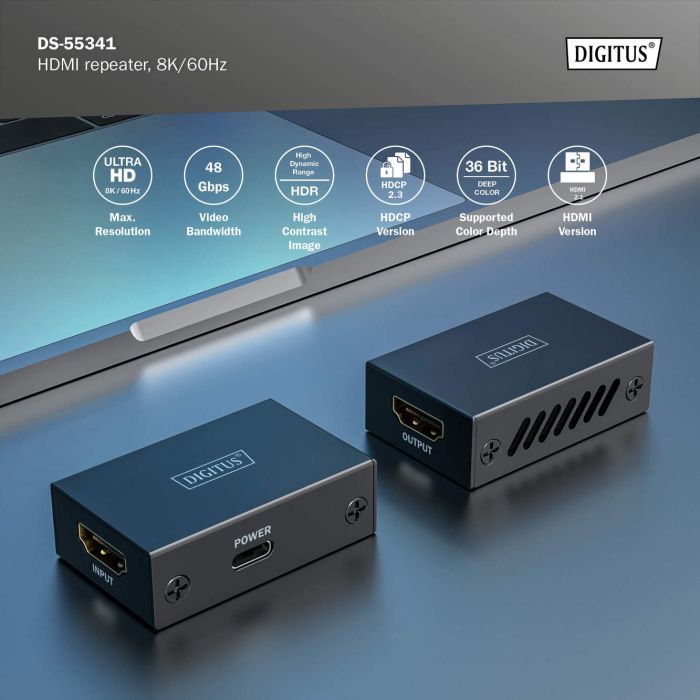Адаптер HDMI extender 10m 8K60Hz/13m 4K60Hz repeater Digitus (DS-55341) зображення 3