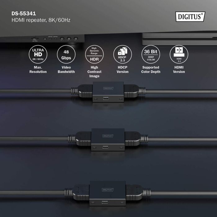 Адаптер HDMI extender 10m 8K60Hz/13m 4K60Hz repeater Digitus (DS-55341) зображення 4