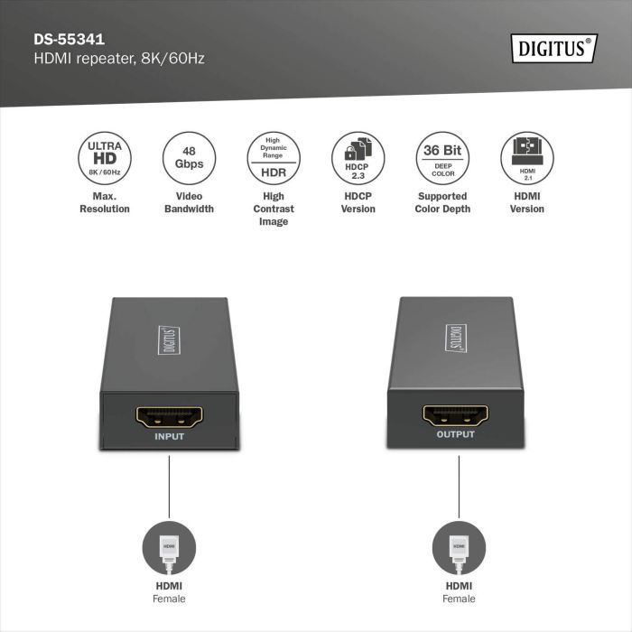 Адаптер HDMI extender 10m 8K60Hz/13m 4K60Hz repeater Digitus (DS-55341) зображення 6