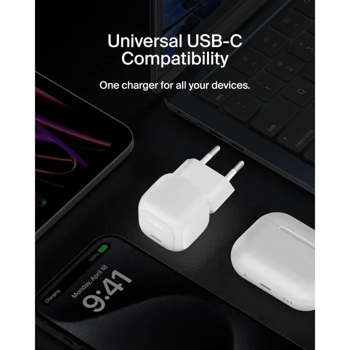 Зарядное устройство Belkin USB-C PD20W PPS PD3.1 + cable USB-C to USB-C 1.0m (WCA009KQ1MWH-B6) изображение 6