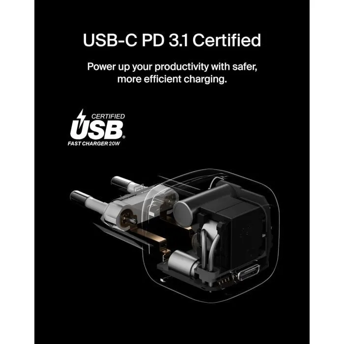 Зарядное устройство Belkin USB-C PD20W PPS PD3.1 + cable USB-C to USB-C 1.0m (WCA009KQ1MWH-B6) изображение 8
