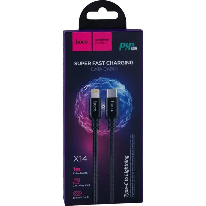 Дата кабель USB-C to Lightning 1.0m 3A 20W nylon X14 black HOCO (6931474752192) изображение 4
