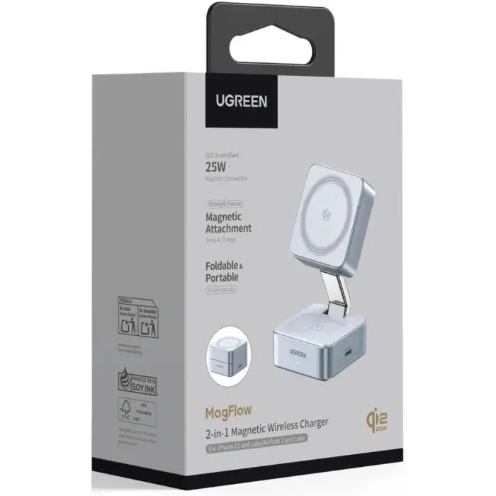 Зарядное устройство Ugreen W752 2-in-1 Magnetic Wireless Charger black (55960B) изображение 8