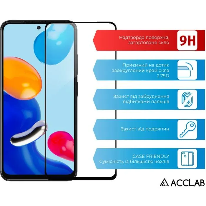 Скло захисне ACCLAB Full Glue Xiaomi Redmi Note 11 Pro Black (1283126522659) зображення 3