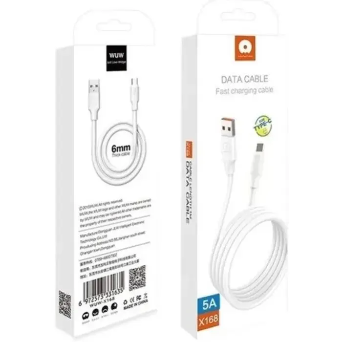 Дата кабель USB 2.0 AM to USB-C 1.0m 5A PVC white WUW (6972573331635) зображення 2