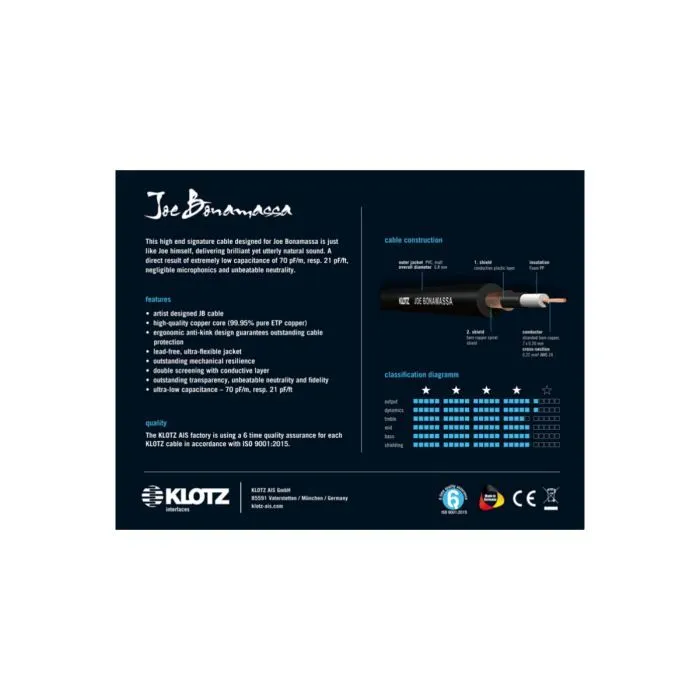 Інструментальний кабель Klotz Joe Bonamassa Guitar Cable 3 m (236034) зображення 2
