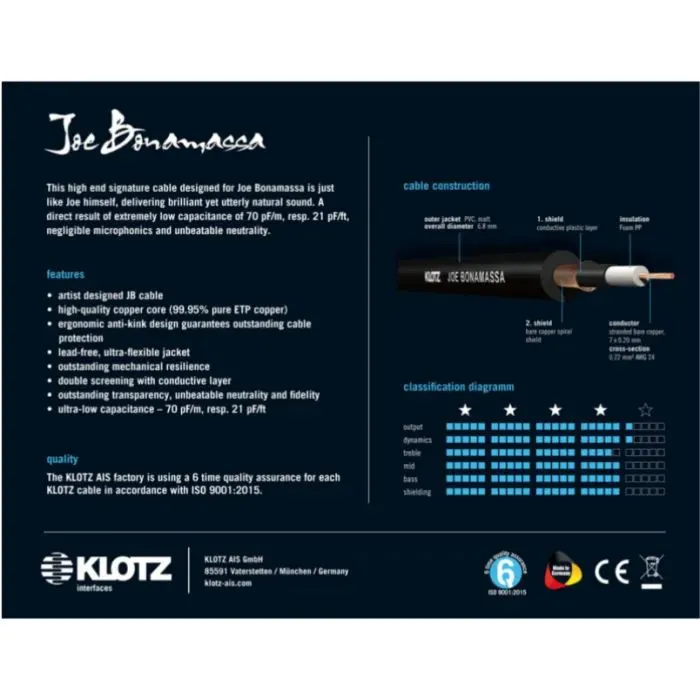 Інструментальний кабель Klotz Joe Bonamassa Guitar Cable 3 m (236034) зображення 2