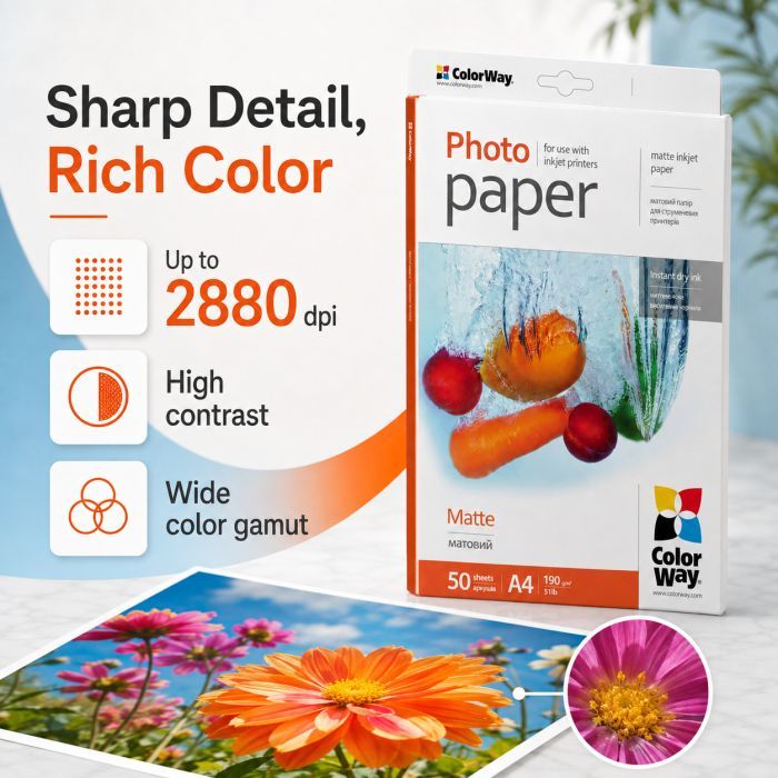 Фотопапір ColorWay A4 190г Matte 50ст. (PM190050A4) зображення 7