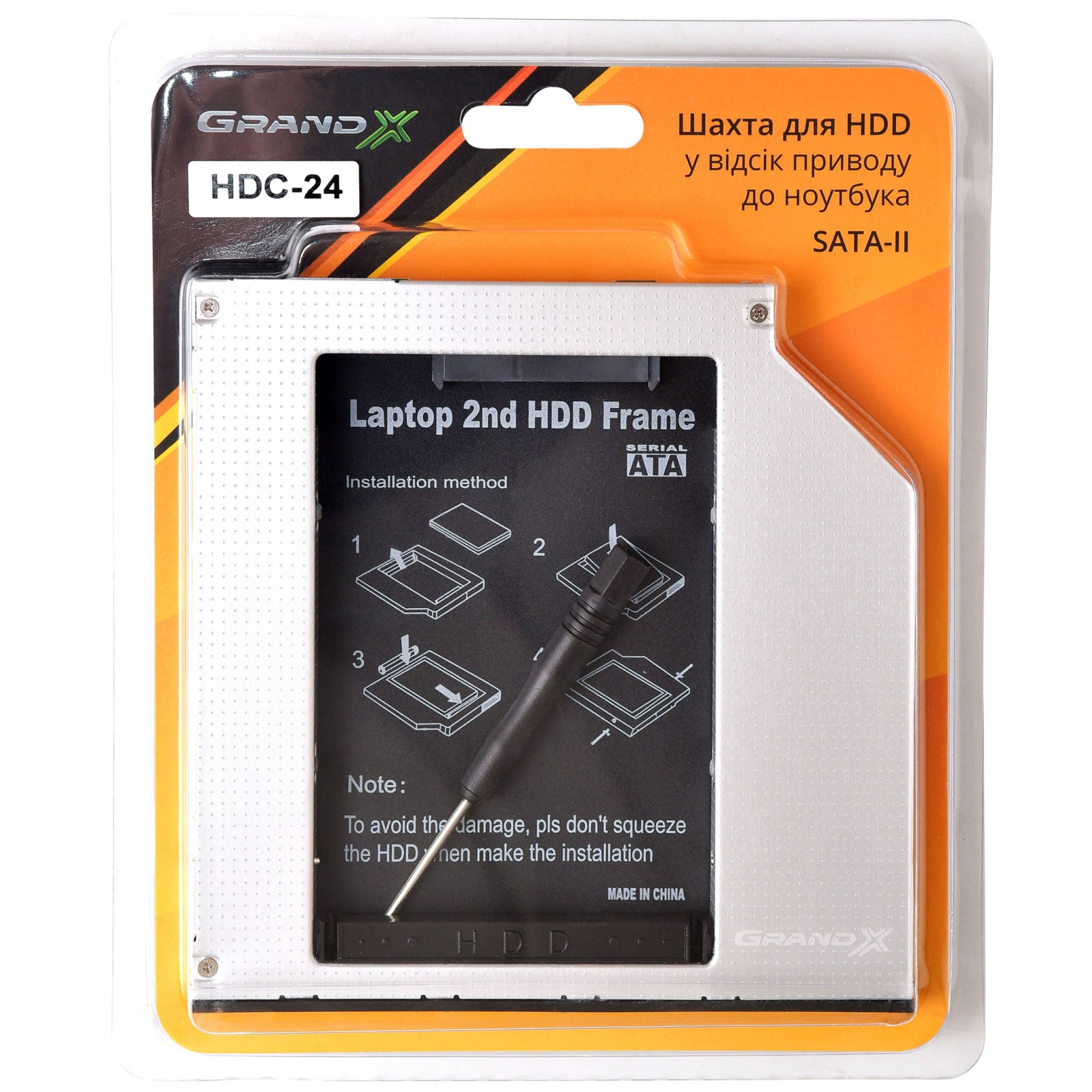 Фрейм-перехідник Grand-X HDD 2.5'' to notebook 9.5 mm ODD SATA/mSATA (HDC-24N) зображення 3
