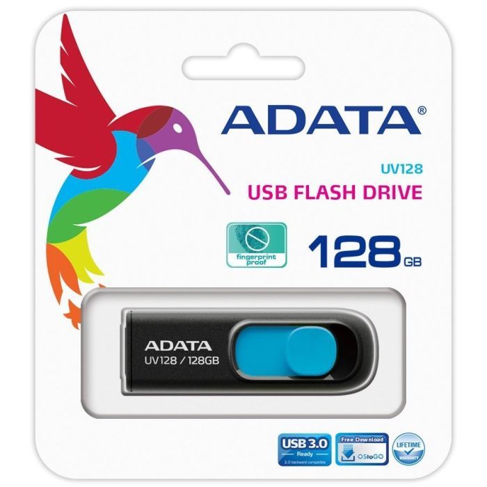 USB флеш накопитель ADATA 128GB UV128 Black/Blue USB 3.1 (AUV128-128G-RBE) изображение 8