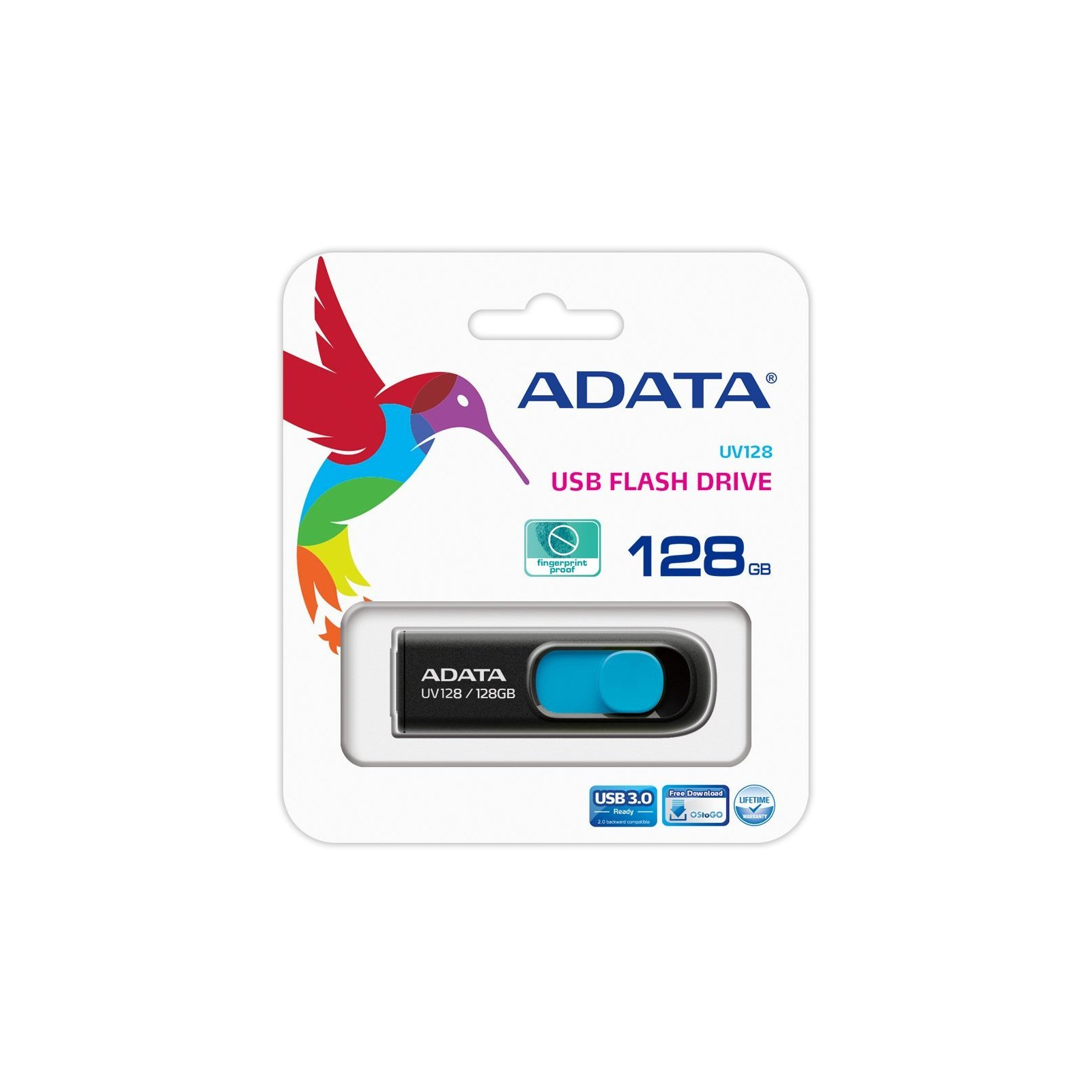 USB флеш накопичувач ADATA 128GB UV128 Black/Blue USB 3.1 (AUV128-128G-RBE) зображення 8