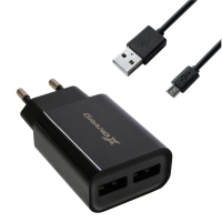 Зарядное устройство Grand-X 5V 2.4A 2xUSB + cable USB-microUSB (CH-45UMB)
