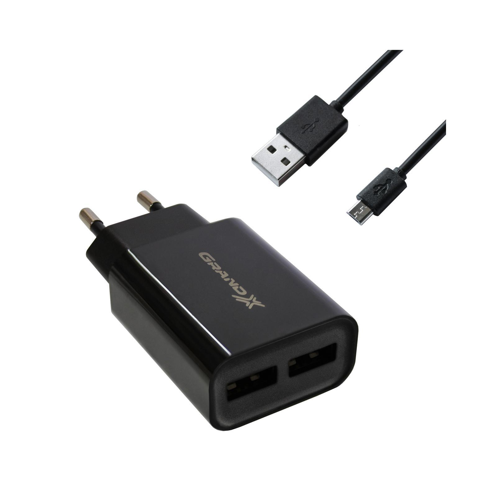 Зарядное устройство Grand-X 5V 2.4A 2xUSB + cable USB-microUSB (CH-45UMB)