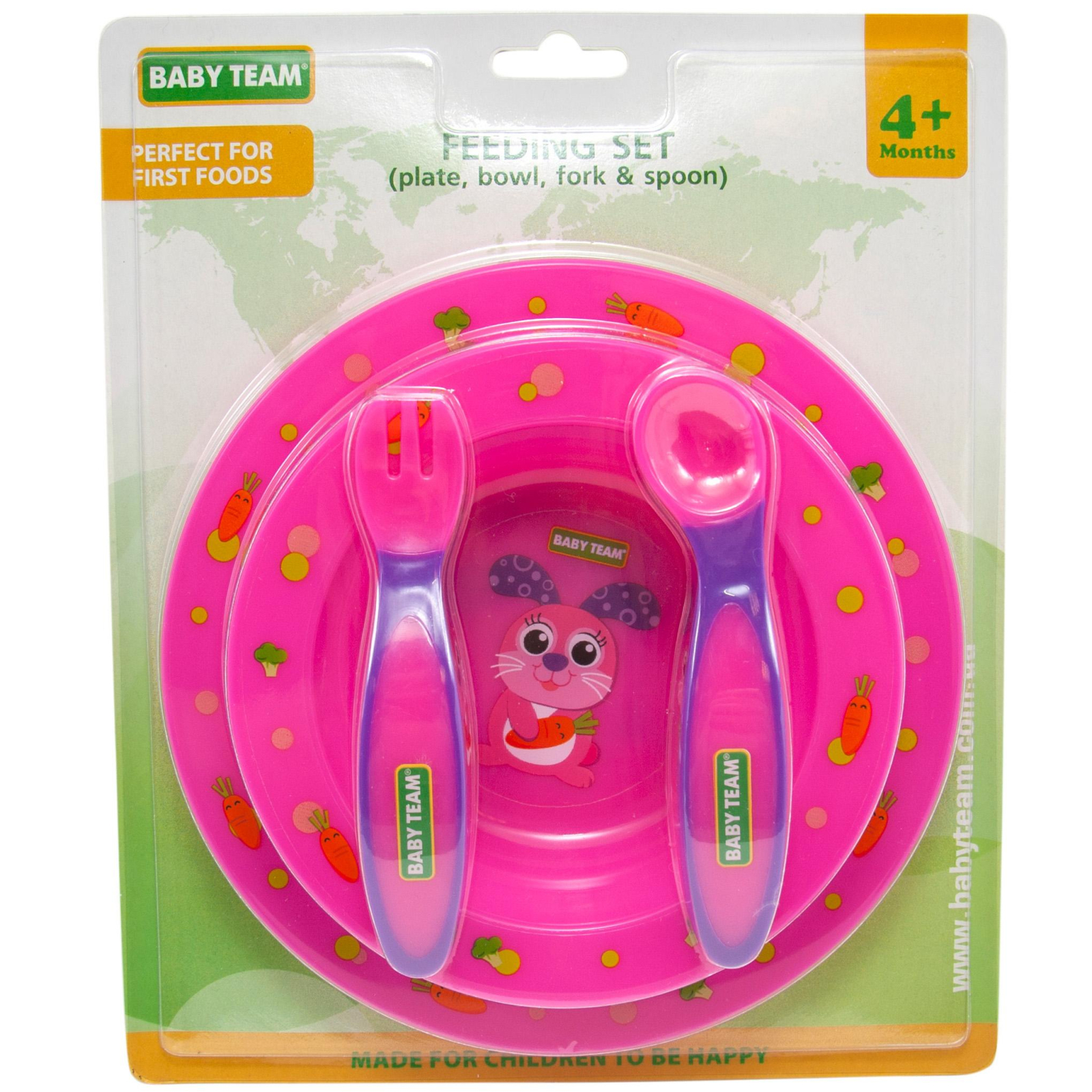 Набір дитячого посуду Baby Team 4 од. (рожевий, зайченя) (6010 зайчик) зображення 2