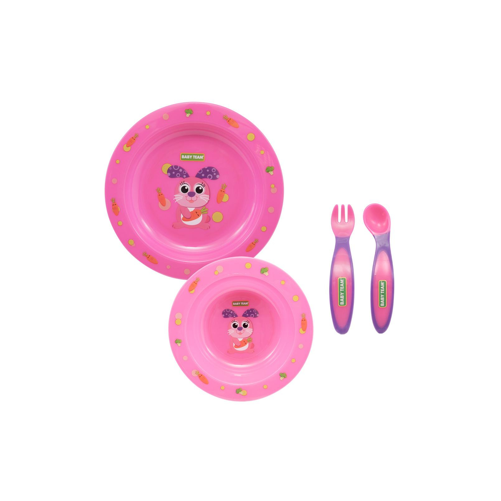 Набір дитячого посуду Baby Team 4 од. (рожевий, зайченя) (6010 зайчик)