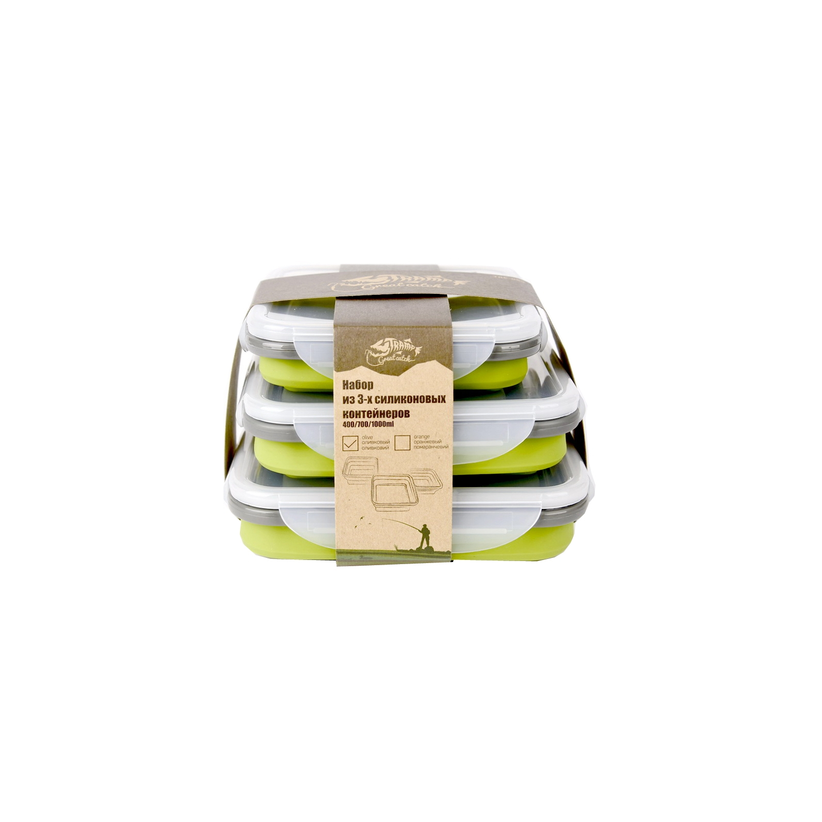 Набор туристической посуды Tramp из 3х контейнеров силиконовых 400/700/1000ml olive (TRC-089-olive) изображение 4
