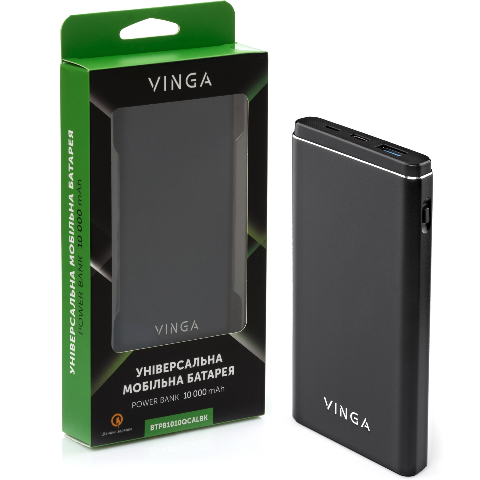 Батарея універсальна Vinga 10000 mAh QC3.0 PD aluminium black (BTPB1010QCALBK) зображення 6