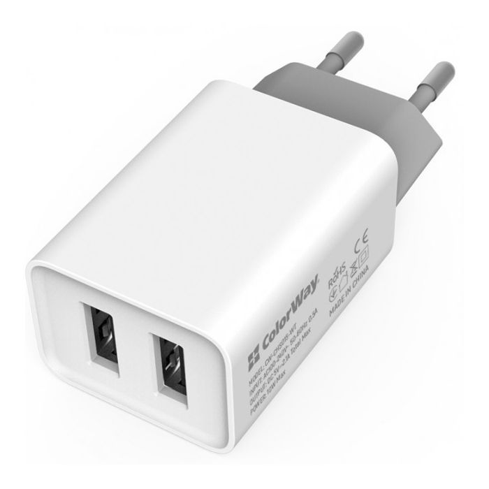 Зарядное устройство ColorWay 2USB AUTO ID 2.1A (10W) (CW-CHS015-WT)