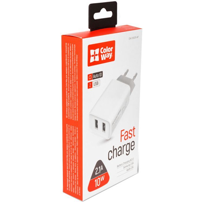 Зарядное устройство ColorWay 2USB AUTO ID 2.1A (10W) (CW-CHS015-WT) изображение 8