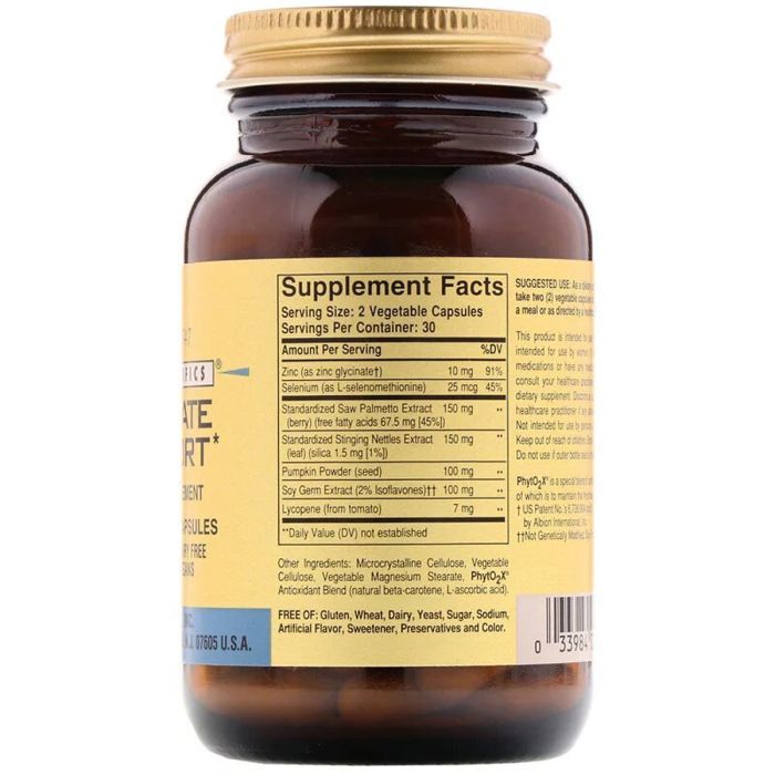 Мінерали Solgar Підтримка простати, Prostate Support, 60 вегетаріанськіх кап (SOL-02295) зображення 2