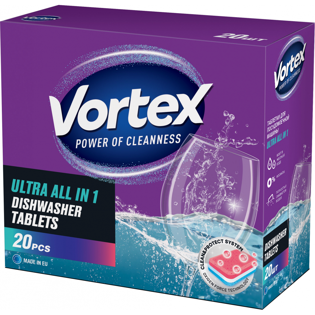 Таблетки для посудомоечных машин Vortex All in 1 20 шт. (4823071618587)