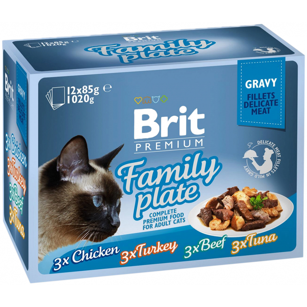 Вологий корм для кішок Brit Premium Cat сімейна тарілка в соусі 12 шт х 85 г (8595602519422)