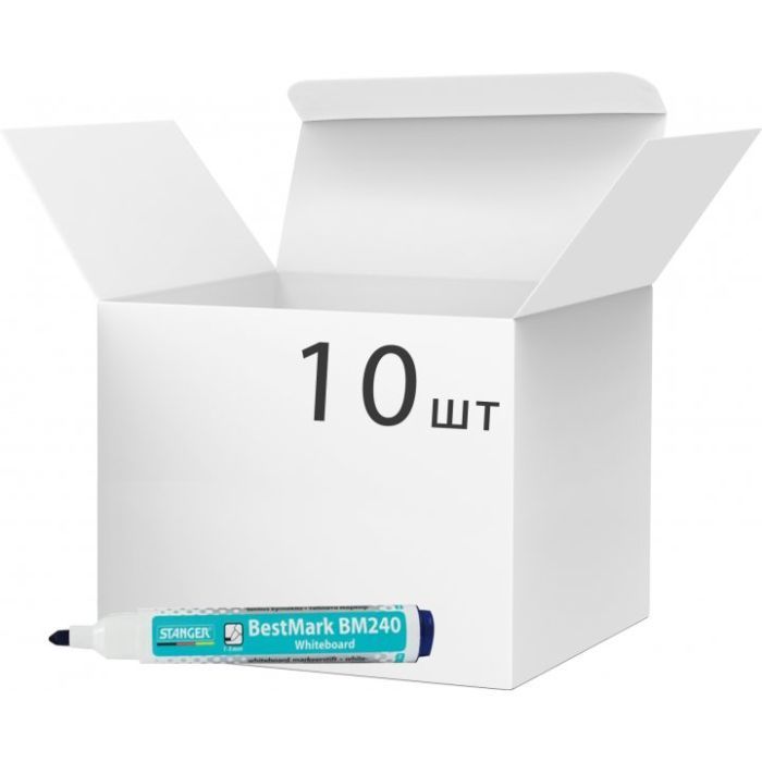 Маркер Stanger для сухостираємих дощок, 1-3 мм синій 10 шт (MARKER-BOASTM240BL10)