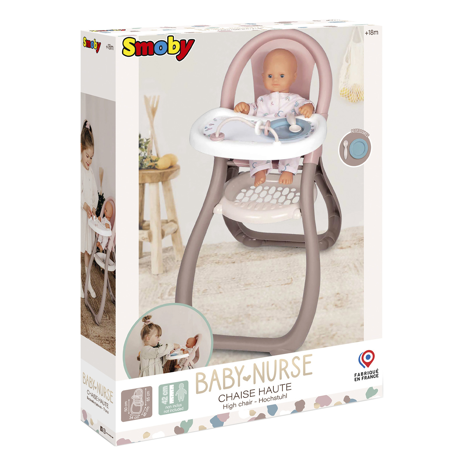 Ігровий набір Smoby Toys Стільчик для годування Baby Nurse Сірий-рожевий (220370) зображення 3