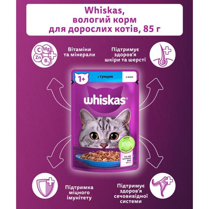 Вологий корм для кішок Whiskas Тунець в желе 85 г (5900951302381) зображення 5