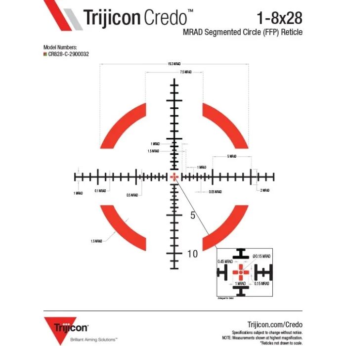 Оптический прицел Trijicon Credo 1-8x28 Red/Green MRAD Segmented Circle (CR828-C-2900032) изображение 6