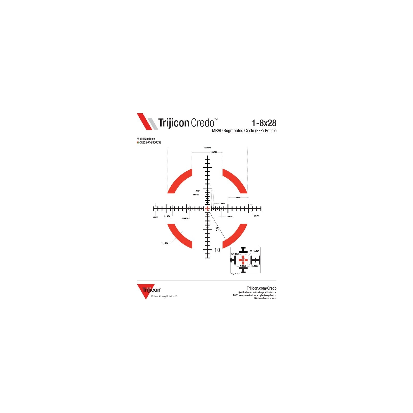 Оптичний приціл Trijicon Credo 1-8x28 Red/Green MRAD Segmented Circle (CR828-C-2900032) зображення 6
