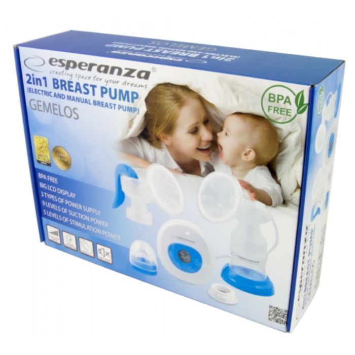 Молокоотсос Esperanza Электрический и механический GEMELOS (2 в 1), LCD дисплей, с соской, бутылка 150 мл (ECM003B) изображение 3