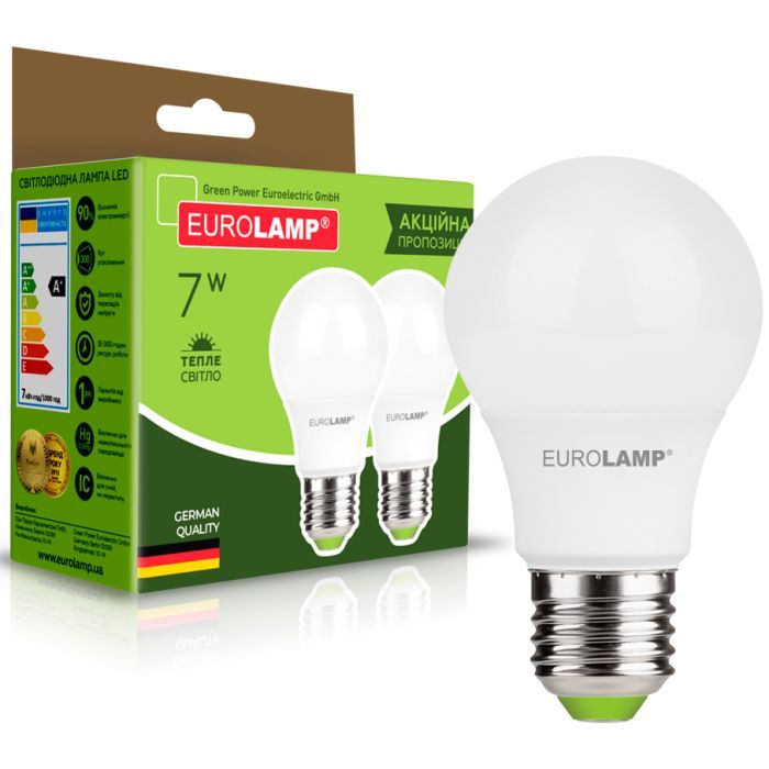 Лампочка Eurolamp LED A60 7W E27 3000K 220V акция 1+1 (MLP-LED-A60-07272(E)) зображення 2