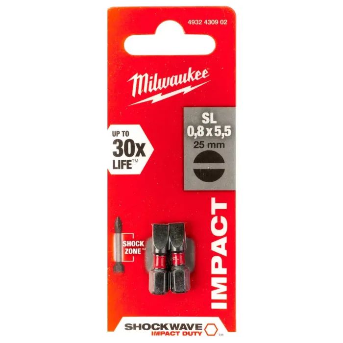 Набор бит Milwaukee SHOCKWAVE, SL0,8x5,5, 25мм, 2шт (4932430902) изображение 3