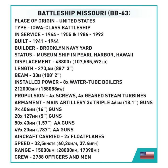 Конструктор Cobi Линкор Миссури BB-63 1:300, 2665 деталей (COBI-4837) изображение 10 Конструктор Cobi Линкор Миссури BB-63 1:300, 2665 деталей (COBI-4837) изображение 10