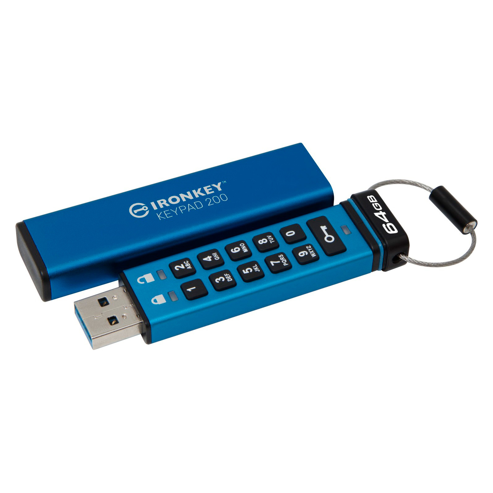 USB флеш накопичувач Kingston 128GB IronKey Keypad 200 AES-256 Encrypted Blue USB 3.2 (IKKP200/128GB)